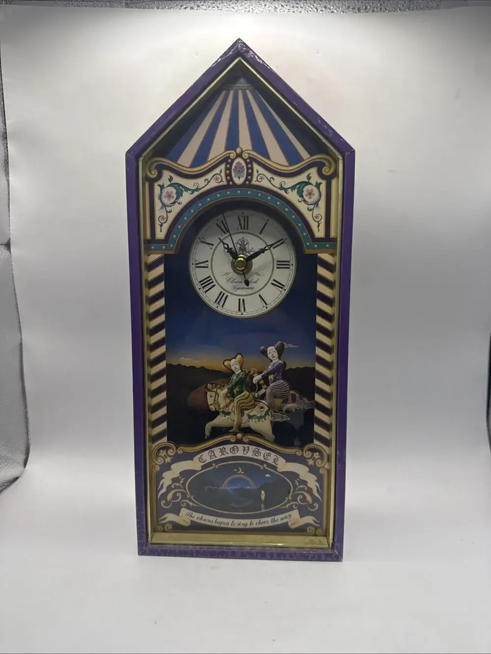 Vintage Sankyo Carousel Clown Clock Clair Lune Musical Taiwan 11-038 Works *